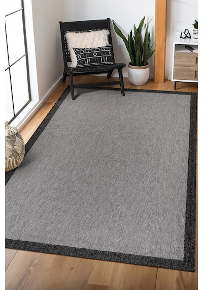 Elit Premium Sisal Jut Halı 1401 Hav Ve Toz Yapmaz Bordürlü Halı Gri-siyah Gri - Siyah