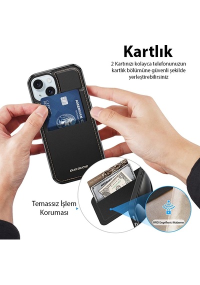 Hepsi Dux Ducis iPhone Uyumlu 15 Plus Rafi Series Magsafe Premium Deri Kılıf- 5775 Najmaddin Siyah