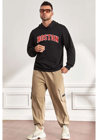 Uyguntarz Unisex Boston Baskılı Sweatshirt siyah