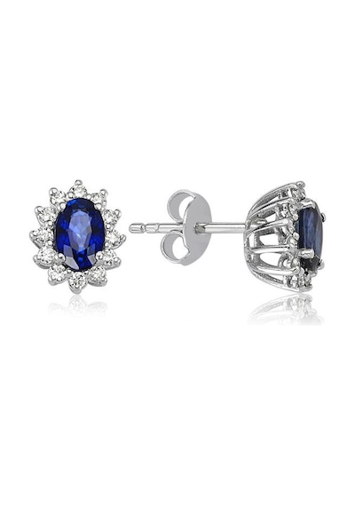 Pırlantalı Oval Safir Küpe - 0.20 Karat 14  Ayar