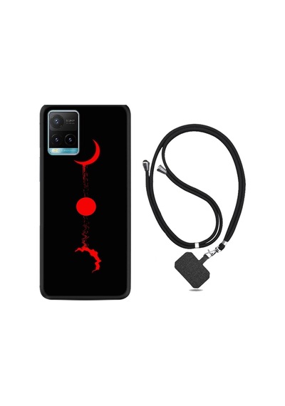 Vivo Y21 Kılıf Silikon Desen Boyun Askılı Red Moon 1710