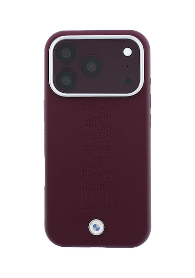 Apple Uyumlu iPhone 18 Pro Uyumlu Kılıf Bmw Lisanslı M-safe Özellikli Ortalı Sıcak Damga Logolu Deri Kapak Bordo