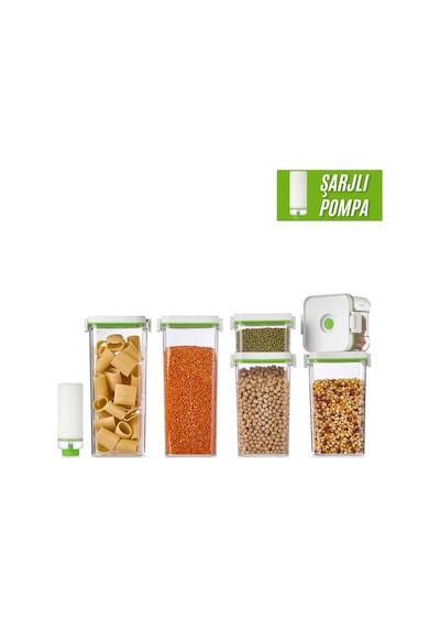 Şarjlı Vakum 6 Parça Saklama Kabı Seti 2 Lt + 1,3 Lt + 0,5 Lt Çok Renkli
