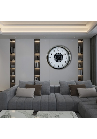 Krom Şıklık Sade 60 Cm Çarklı Duvar Saati 11