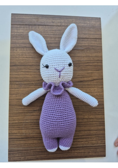 Sevimli Tavşan Uyku Arkadaşı- Amigurumi Beyaz-Mor