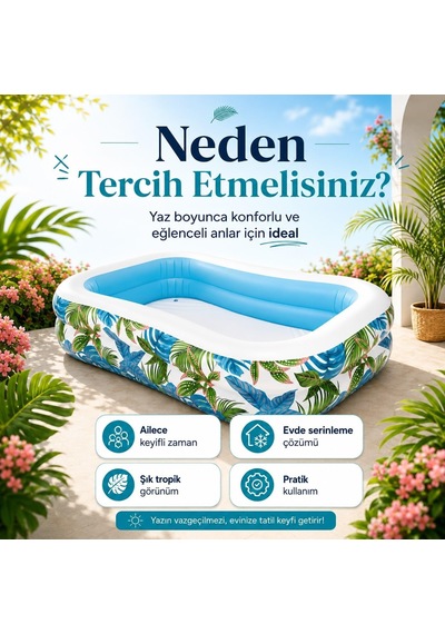 Yaprak Desenli Tropik Aile Havuzu 229 X 52 X 48 Cm Şişme Dikdörtgen Bahçe Havuzu