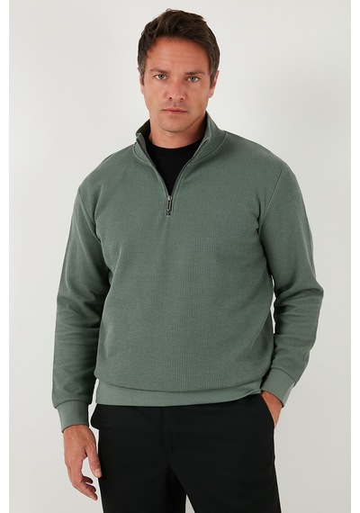Buratti Pamuklu Regular Fit Yarım Fermuarlı Dik Yaka Erkek Sweat 5905716 Haki