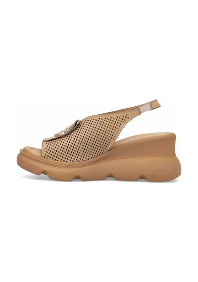 Elit Zeyn 8067 Kadın Hakiki Deri Dolgu Topuk Sandalet Camel Camel
