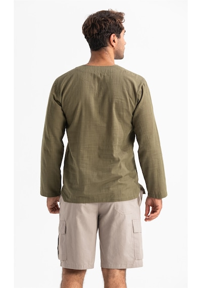 Uzun Kol Şile Bezi Zımbalı Erkek Tshirt Haki 3049 Haki
