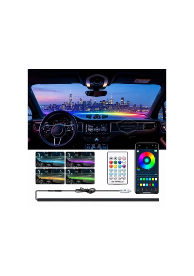 Universal Araç İçi App Ve Kumanda Kontrollü Ön Cam Fitil Ambiyans Rgb Atmosfer Cam Önü Ambiyans Led Neon Lamba Ses Yalıtım Fitili Usb Girişli Montajsız