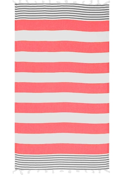 Çizgili Peştemal Plaj Havlusu %100 Pamuk Yıkanmış 100x180 Cm Marenza Kırmızı
