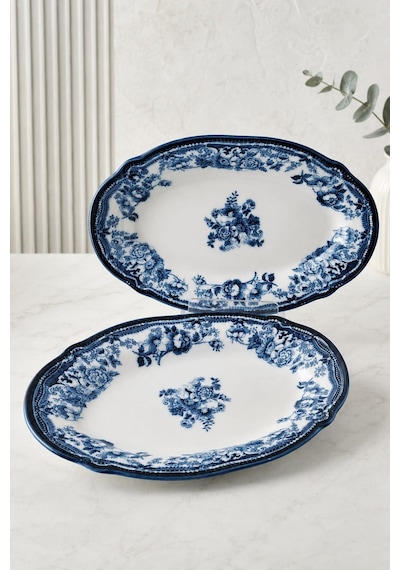 Porser Porselen Velour Navy Fulya Kayık Tabak Seti 22cm 2 Parça Çok Renkli