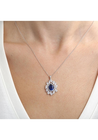 Mia vento Effective Diamond İstanbul İhtişamı Sentetik Safir Taşlı Gümüş Kolye