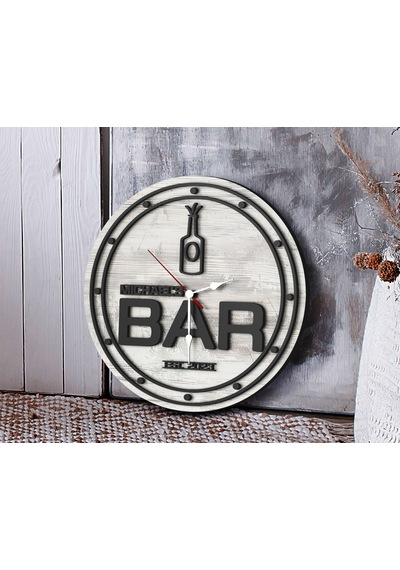 Bk Gift Barlara Özel Dekoratif Antik Beyaz Ahşap Duvar Saati 35cm-5 , Bar Duvar Saati , Cafe Duvar Saati , Özel Ahşap Saat
