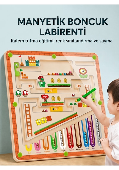 Tineke Manyetik Boncuk Labirenti Eğitici Oyuncak Renk Eşleştirme, Sayma Ve İnce Motor Beceri Oyunu