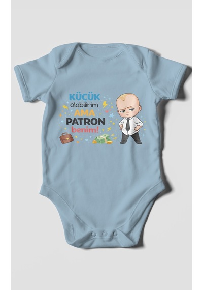 Morivokids Küçük Olabilirim Ama Patron Benim Kısa Kollu Bebek Body Bebe Mavisi