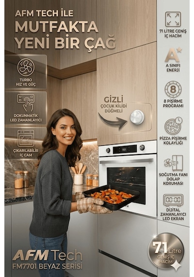 Alveus Afm Serisi FM7701 + FM2201 + FM3401W Stella Turbolu Cam Dijital Beyaz 3'lü Ankastre Set