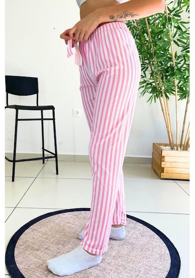 Farya Home Dreamy Soft Kadife Dokulu Ekose Kareli Süet Pijama Altı Pantolon Pembe