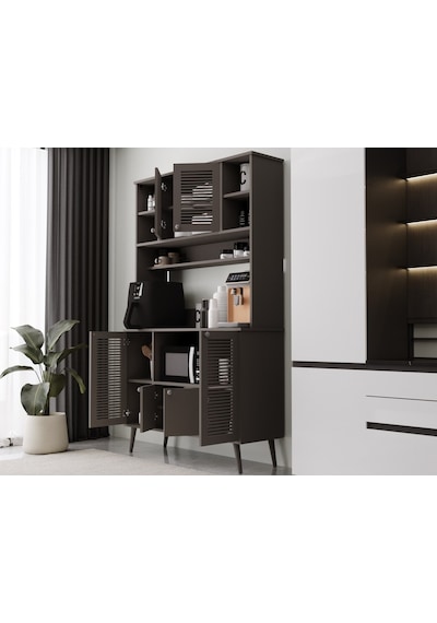 Kahve Köşesi 120 Cm %100 Mdf Panjur Kapak Çok Amaçlı Dolap Gri