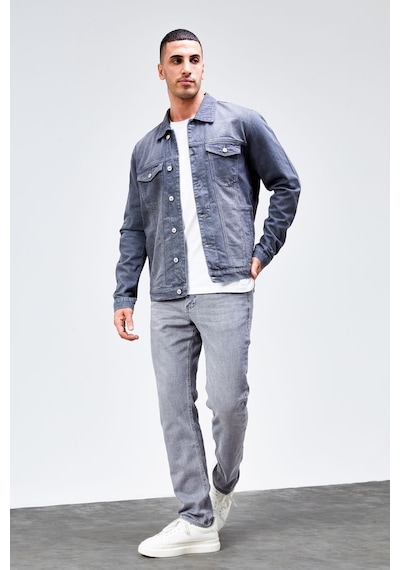 HLT Jeans Erkek Gri Jean Denim Standart Kalıp %100 Pamuk Cepli Düğmeli Kot Ceket Hlthe042153 Gri