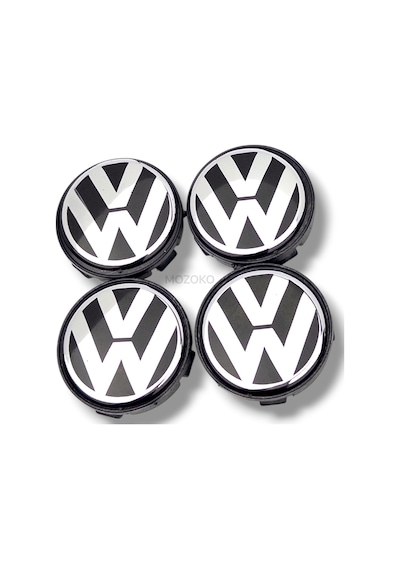 Volkswagen Uyumlu 58mm Dış 55 mm İç Siyah Geçmeli Jant Göbeği Kapak Seti, 4 Adet Krom Görünümlü Jant Göbeği