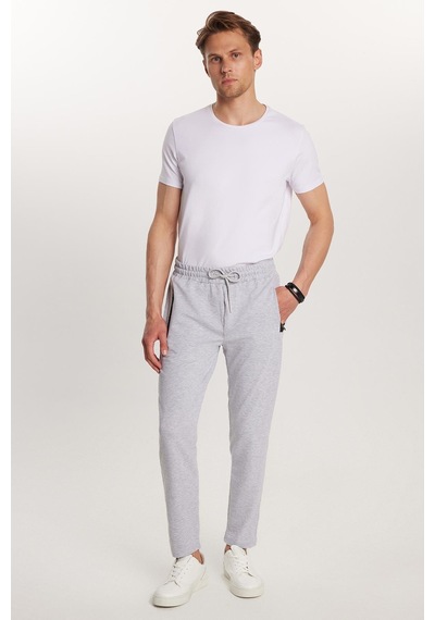 Tudors Unisex Standart Fit Pamuklu 2 İplik Fermuar Cepli Beli Lastikli Bağlamalı Düz Paça Gri Eşofman Altı-34052 gri