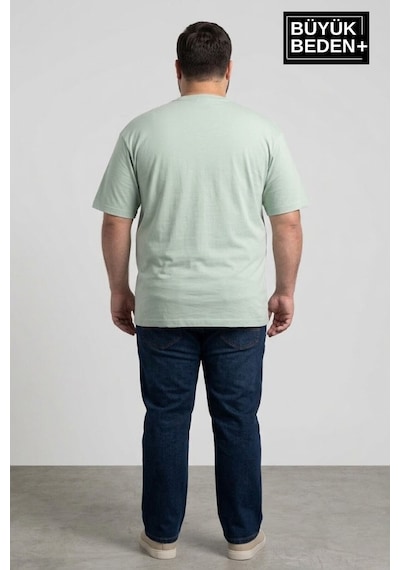 Superlife Erkek Büyük Beden Ar Baskılı 3xl-6xl Bisiklet Yaka Tshırt Spr26bts510-01 Yeşil