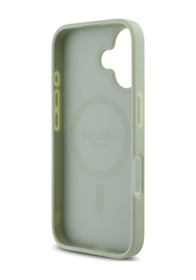Apple iPhone 16 Plus Uyumlu Kılıf Guess Lisanslı Magsafe Şarj Özellikli Yazı Logolu Grained Kapak Yeşil