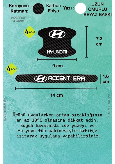 Karbon Desenli Hyundai Accent Era Kapı İçi Kolları Koruma Folyo Seti 8 Parça Dayanıklı, Şık Ve Dekoratif Ürün