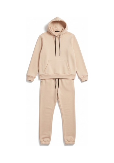 Moibody Kadın 3 İplik Şardonlu Eşofman Takımı Premium Kapüşonlu Sweatshirt Ve Jogger Alt Krem Krem
