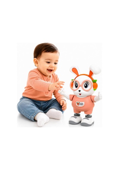 Dans Eden Sevimli Tavşan Elleri Ve Ayakları Haraketli 18 Cm Işıklı Sesli Eğitici Oyuncak Tavşan Pembe
