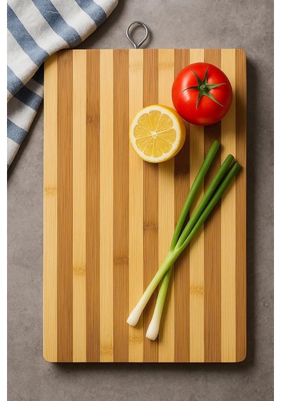 Bambu Kesme Tahtası 26x36 Cm Metal Kulp Lu Doğal Ahşap Kesim Panosu, Sebze Ve Et Kesme Tahtası, Çizilmez, Hijyenik Ve Dayanıklı