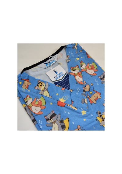 Unisex Master Likra Maskeli Kedi Temalı Pamuklu Likralı Scrubs Tek Üst Forma Karışık Karışık