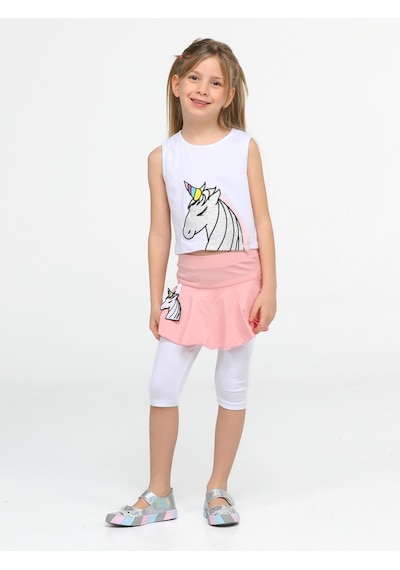 Casabony Unicorn Tayt+ T-shirt Kız Çocuk Takım-pembe Pembe