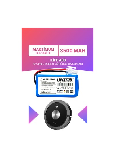 Ilife A9s Uyumlu Batarya Maksimum Kapasite 3500mah Pil Robot Süpürge Bataryası