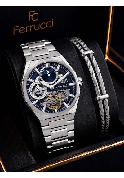 Ferrucci Otomatik Ve Kurmalı Güneş Ve Mehtap Kadranlı 2 Yıl Garantili Erkek Kol Saati Bfc.m3558.s2 Gümüş
