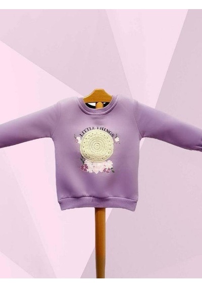 Cantoy Kız Çocuk Motif Desenli Şardonlu 3 İplik Sweatshirt-15459 Lila