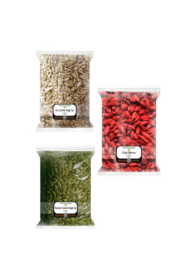 3x170 Gr. Gojiberry Goji Berry Çiğ Kabak Çekirdeği İçi Ay Çekirdeği İçi 170'şer Gram 3 Paket Diğer