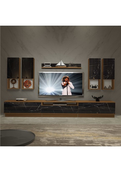 Decoraktiv Trendstyle 8das Mdf Tv Ünitesi Tv Sehpası Ceviz - Siyah Mermer