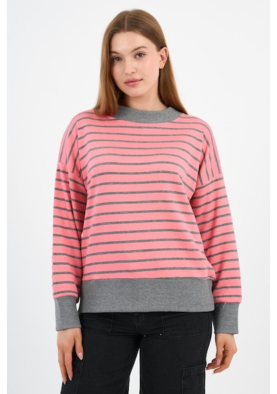 Alexander Gardi Kadın Bisiklet Yaka Çizgili Sweatshirt B24-00248 Pembe