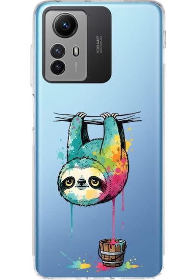 Redmi Note 12s İle Uyumlu Splash Tembel Hayvan Tasarımlı Şeffaf Silikon Kılıf Şeffaf