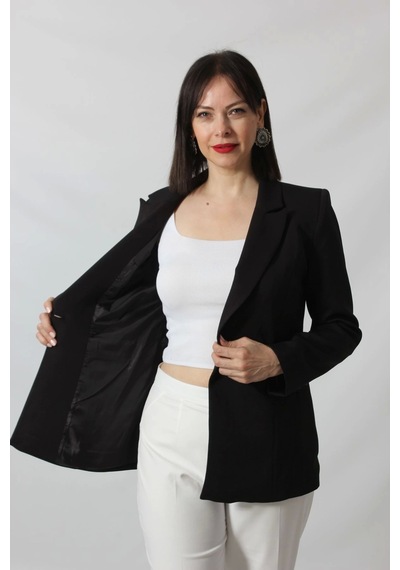 Moda Berray 1905 Siyah Kadın Büyük Beden Blazer Ceket Siyah
