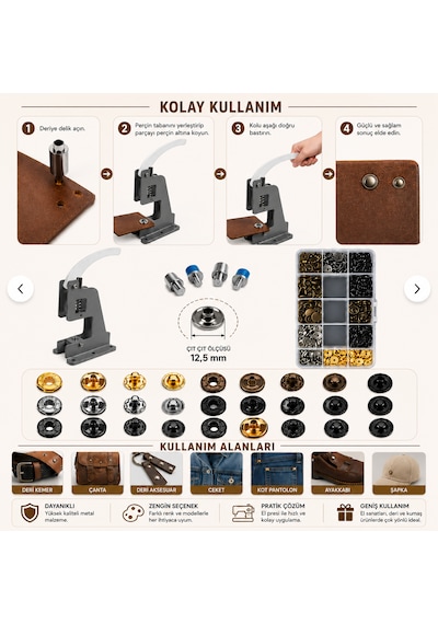 Portatif Küçük Tulumba El Presi 120 Adet 12,5 Mm Karışık Metal Çıt Çıt Delme Ve Çakım Seti 12.5mmçıtçıt