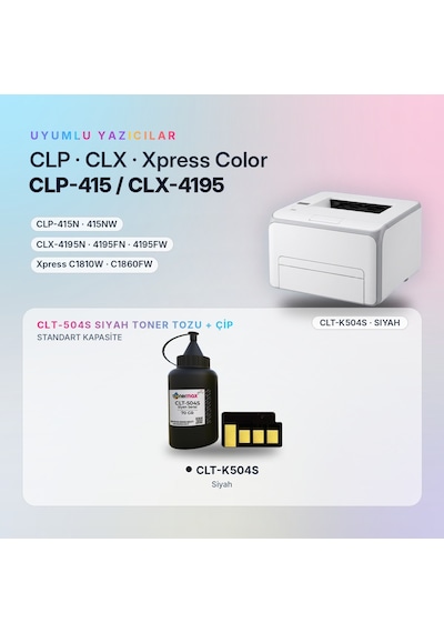 Samsung Uyumlu Clt-k504s Toner Tozu + Çip Siyah 70gr / Clp-415 / Clx-4195 / Xpress C1810 / C1860