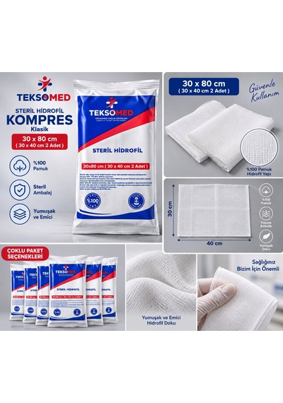 Teksomed Steril Hidrofil Kompres Klasik 30x80 Cm 2 Adet 30x40 Cm 20 Adet