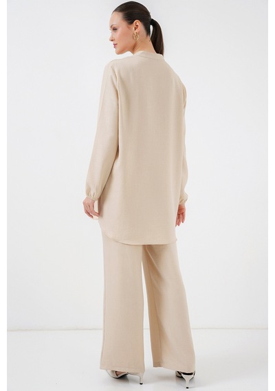 Bigdart 6678 Keten Tunik Pantolon İkili Takım - Bej