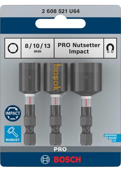 Bosch Pro Impact 8-10-13 Mm 3'lü Manyetik Çatı Lokması 2608521u64