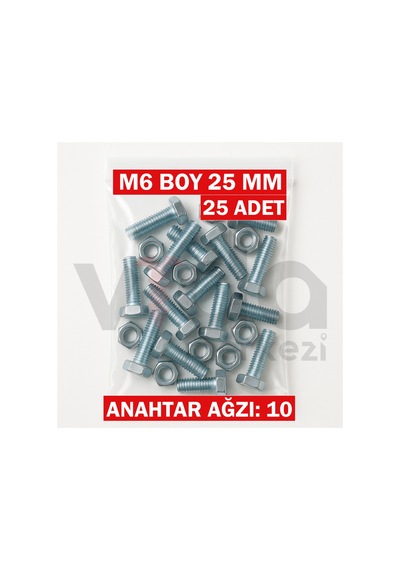 M6x25 Altı Köşe Cıvata + Somun Takımı Çinko Kaplı 25 Adet Takım 1