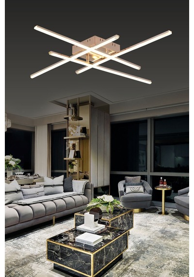 Pl 06 4 Model Gold 3 Renkli Salon Ve Oturma Odası İçin İdeal Alüminyum Avize, 10x55 Gold