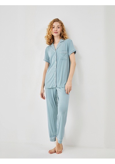 Lcw Dream Mavi Gömlek Yaka Kadın Pijama Takımı